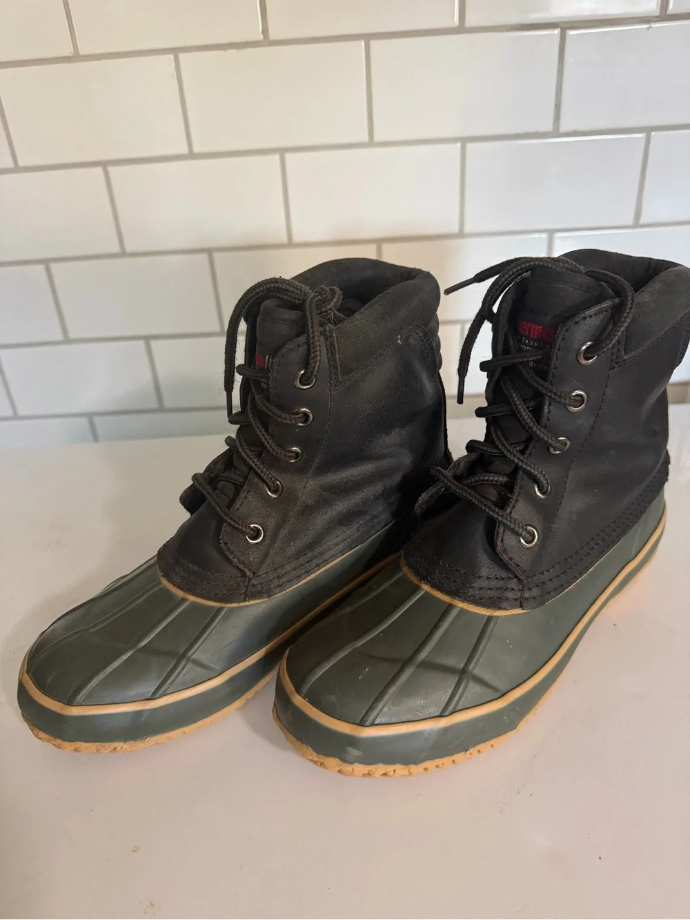 Thermolite Insulated Duck Boots Mens 8 Ankle Lace Up Rubber Black Green Tan